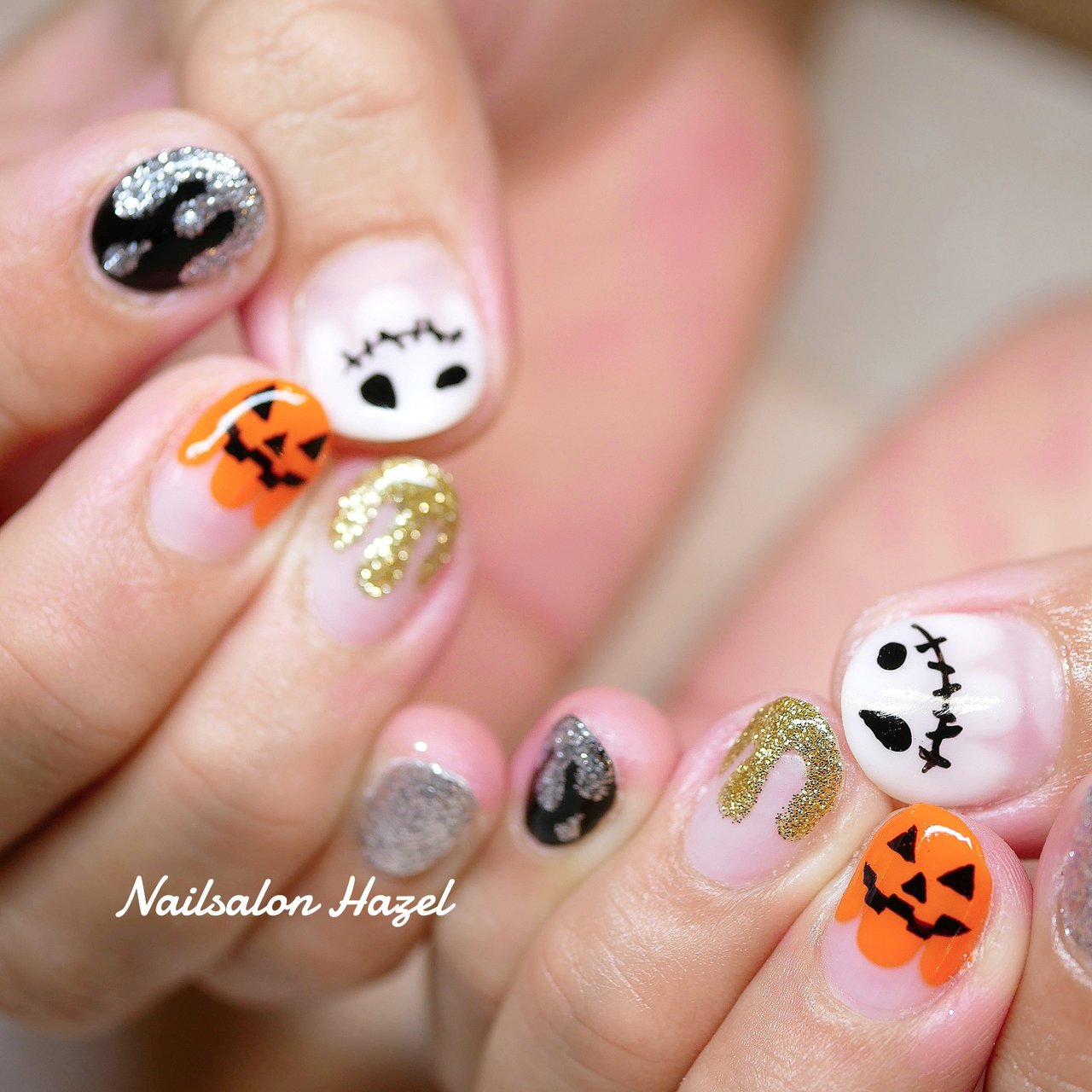 秋 ハロウィン ハンド キャラクター ホワイト Nailsalon Hazelのネイルデザイン No ネイルブック