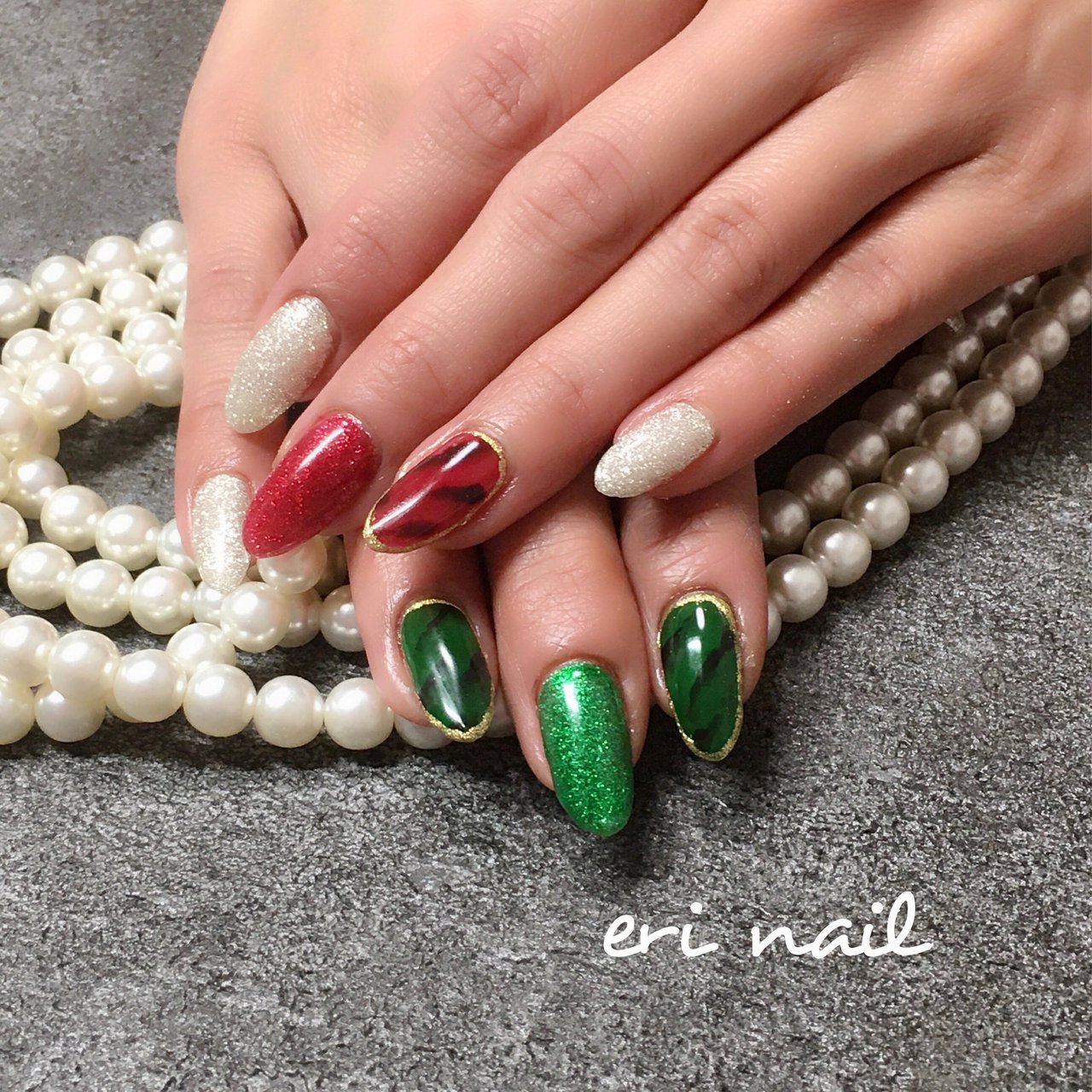 冬 ハンド グリーン ボルドー シルバー 名古屋市天白区 自宅ネイルサロン Eri Nailのネイルデザイン No ネイルブック