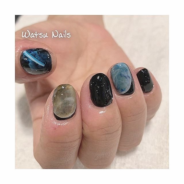 オールシーズン ライブ ハンド ラメ ギャラクシー Watsunailsのネイルデザイン No 4858793 ネイルブック