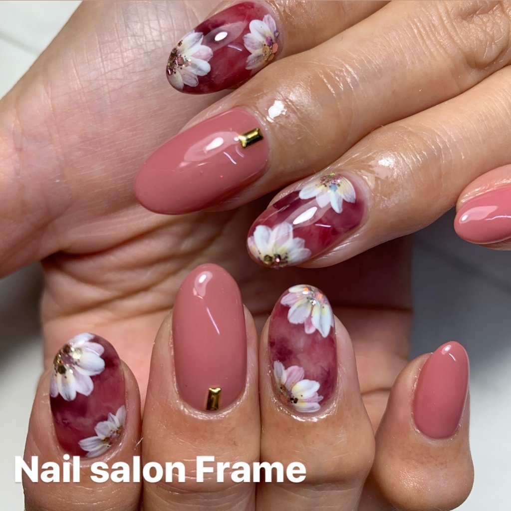 オールシーズン ハンド ワンカラー フラワー Nailsalon Frameのネイルデザイン No ネイルブック