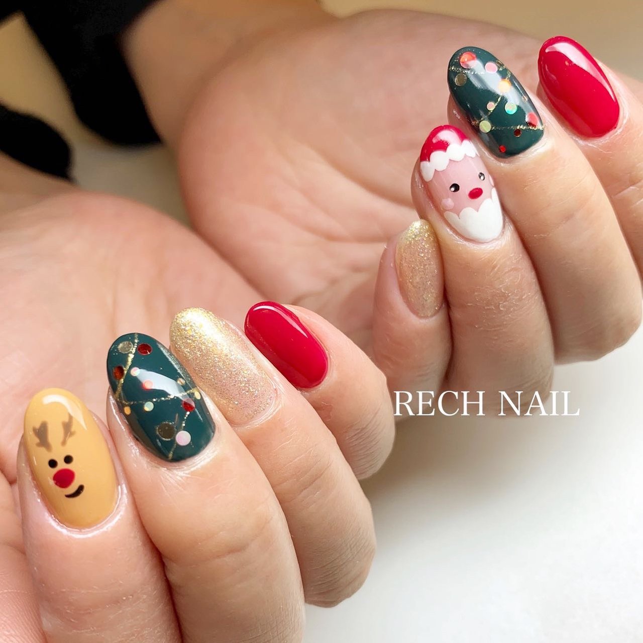 冬 クリスマス ハンド ホログラム ミディアム Rechnailのネイルデザイン No ネイルブック