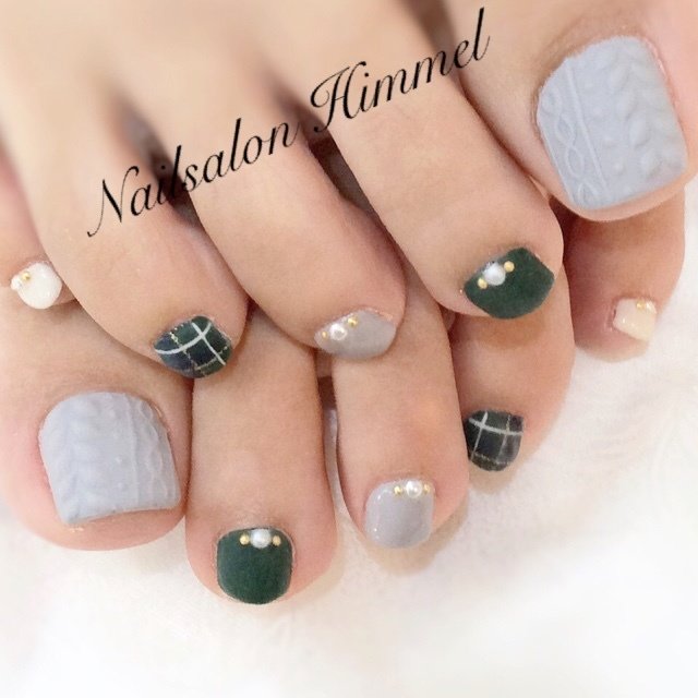 フット チェック ニット マット グリーン Nail Himmelのネイルデザイン No ネイルブック