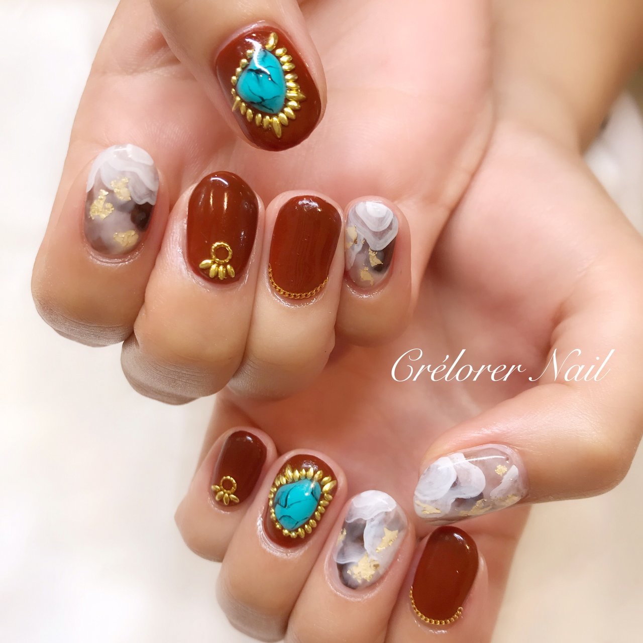 夏 秋 ハンド フェザー チェーン Crelorer Nail クレローレネイル のネイルデザイン No ネイルブック