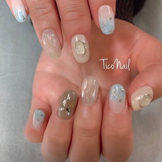 おすすめ順 水色とグレージュのネイルデザイン ネイルブック