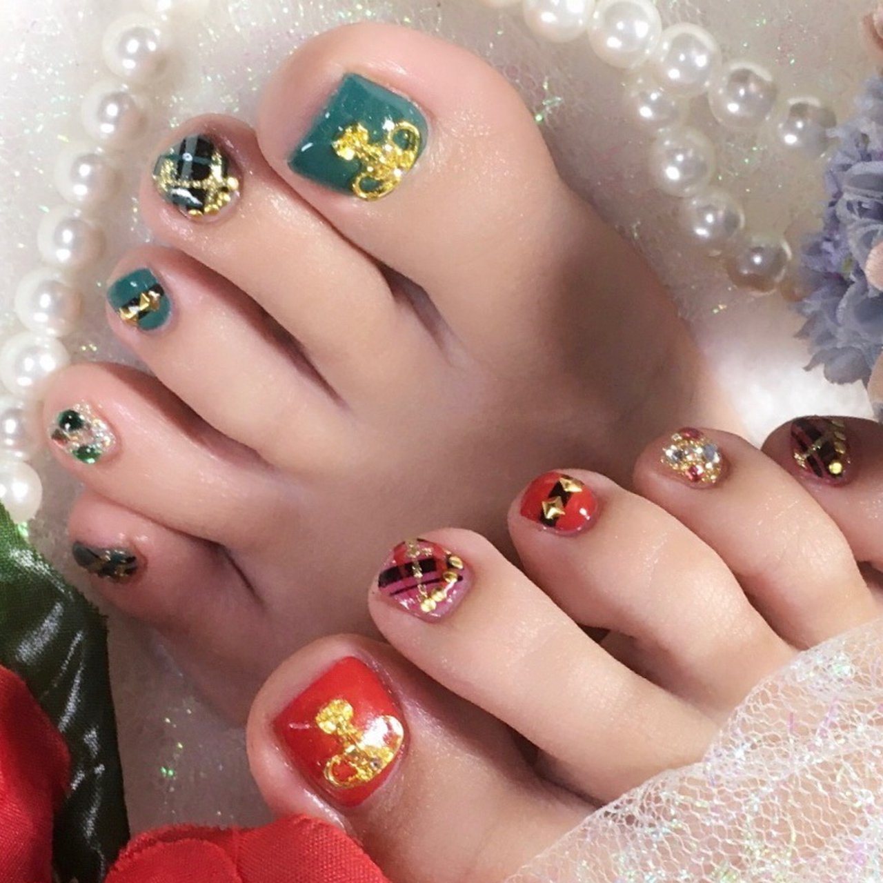 オールシーズン クリスマス パーティー デート フット Thi Roomのネイルデザイン No 406 ネイルブック