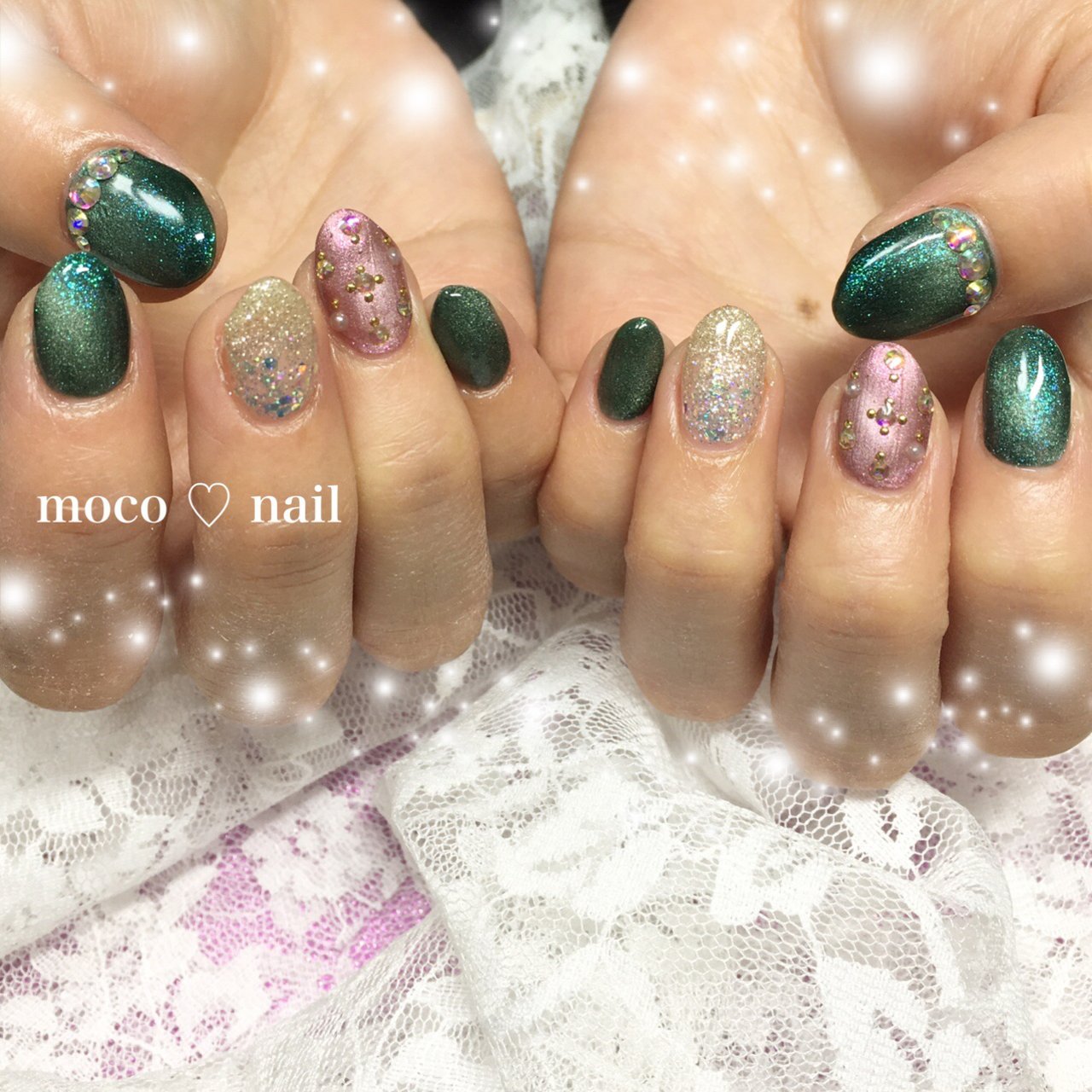 グリーン パープル シルバー ジェルネイル Moco Nailのネイルデザイン No 492 ネイルブック