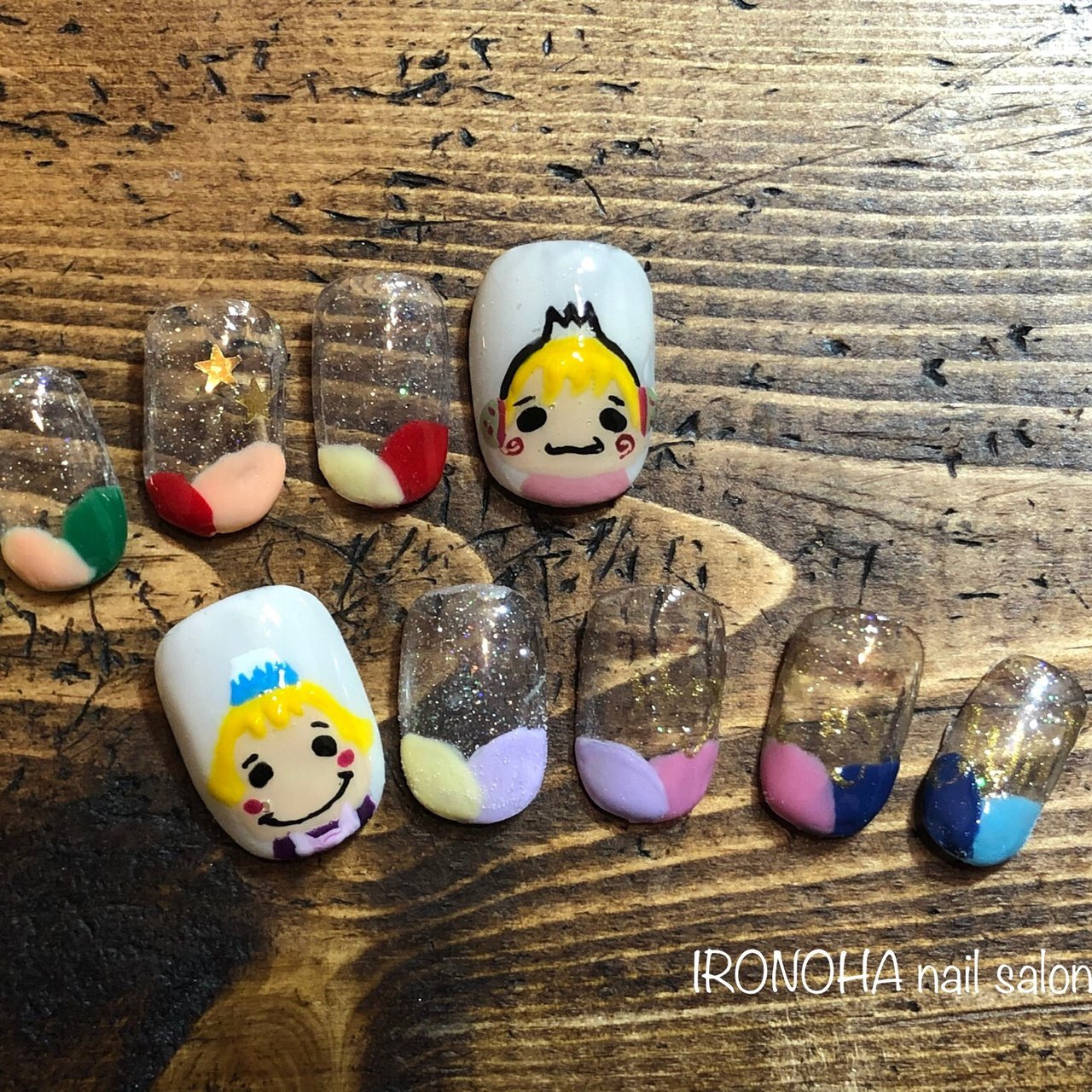 オールシーズン 変形フレンチ キャラクター カラフル ジェル Ironoha Nailのネイルデザイン No ネイルブック