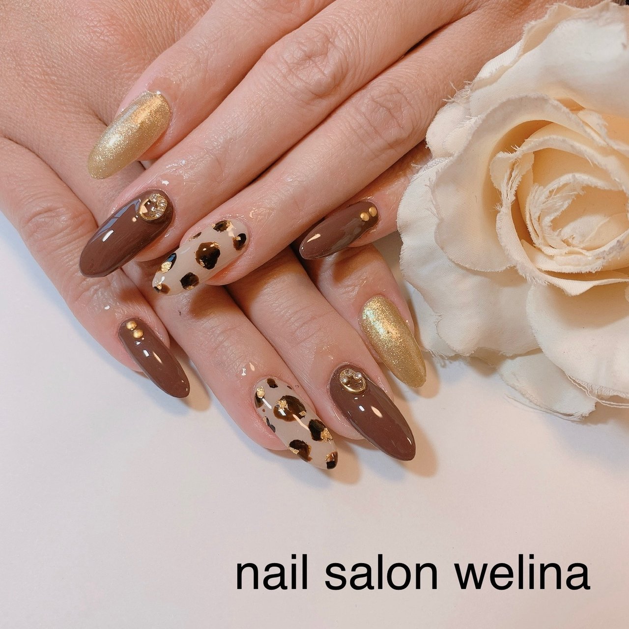 オールシーズン ハンド アニマル柄 ロング ベージュ Nailsalonwelina