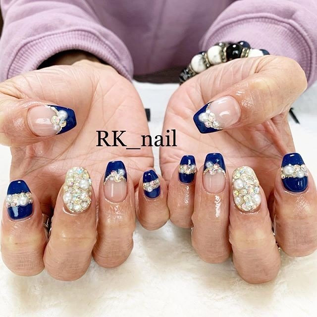 オールシーズン ハンド フレンチ パール ネイビー Rk Nail ｱｰﾙｹｲﾈｲﾙ のネイルデザイン No ネイルブック