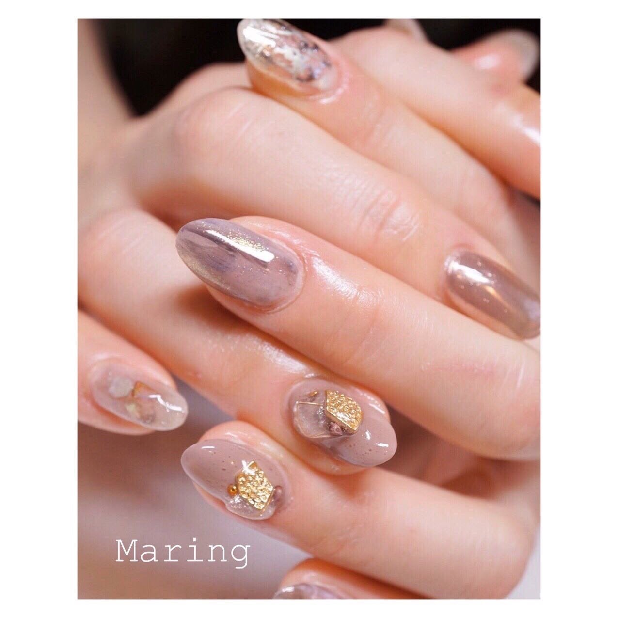冬 ハンド シェル ニュアンス ホイル Nailsalon Maring マリング のネイルデザイン No 422 ネイルブック
