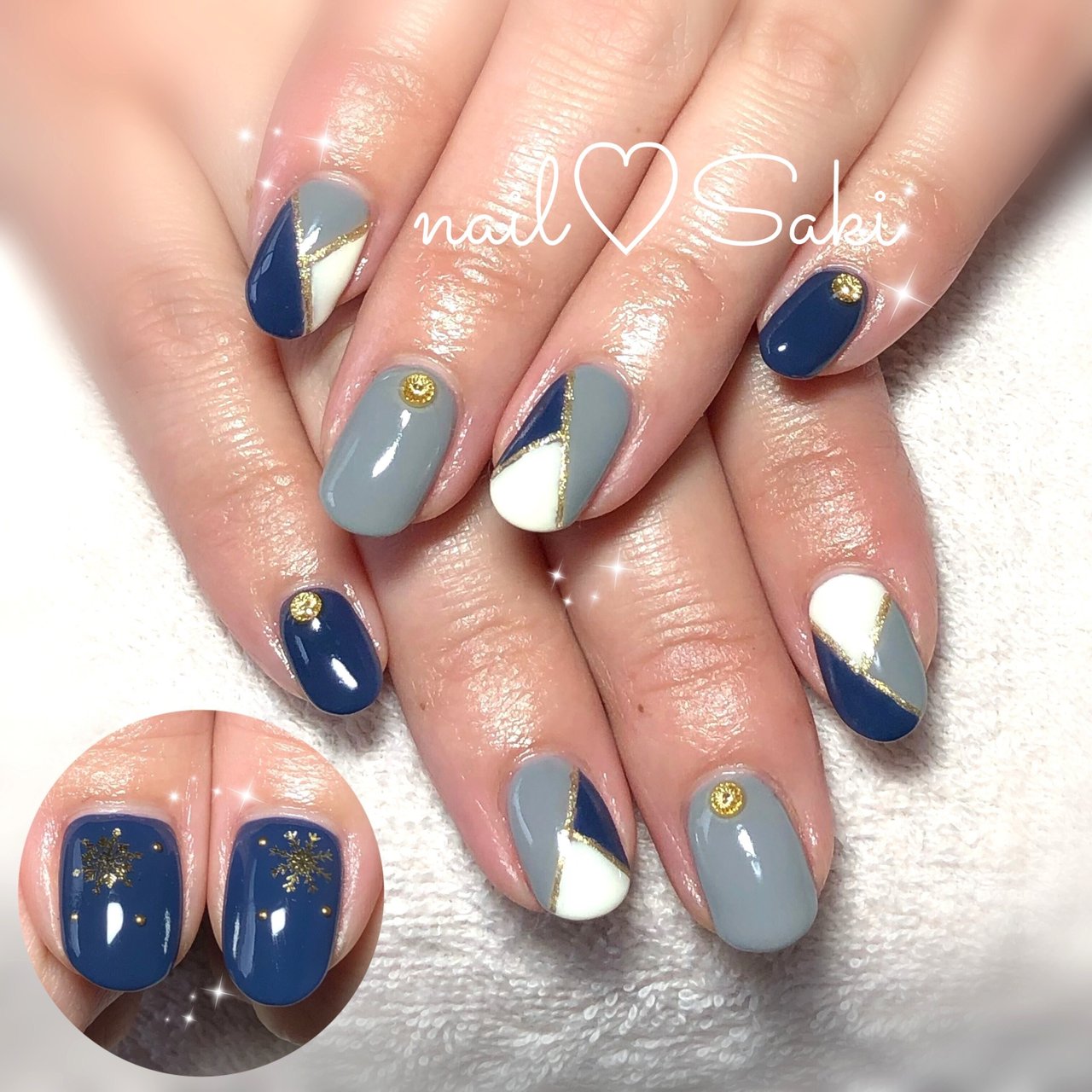 冬 クリスマス ハンド ネイビー グレー Nail Sakiのネイルデザイン No ネイルブック