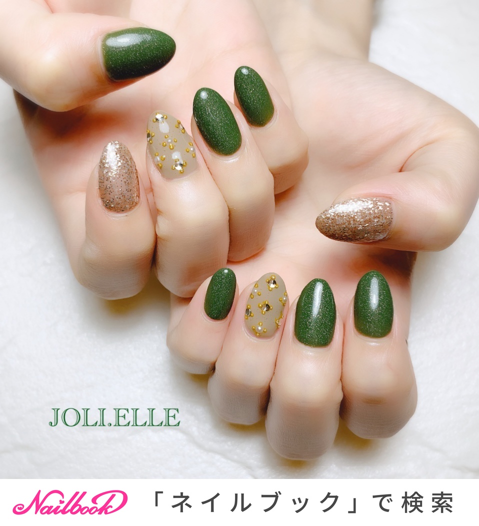 秋 冬 ハンド ベージュ グリーン Joli Elle ジョリエル のネイルデザイン No 411 ネイルブック