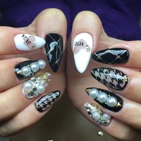 ハート 千鳥柄のネイルデザイン ネイルブック
