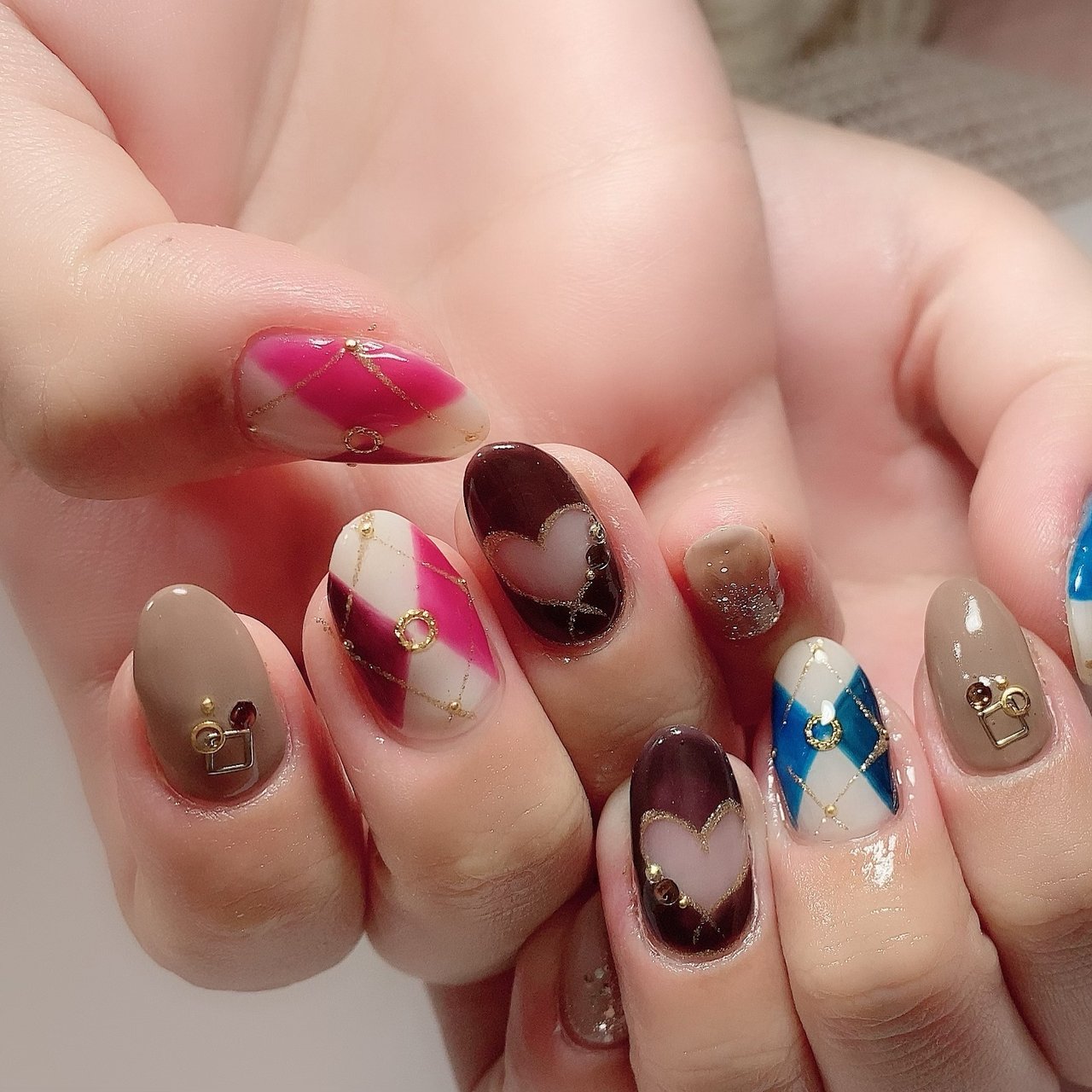 冬/バレンタイン/ハート/アーガイル/ネイビー - &nailandbeautyアンド 