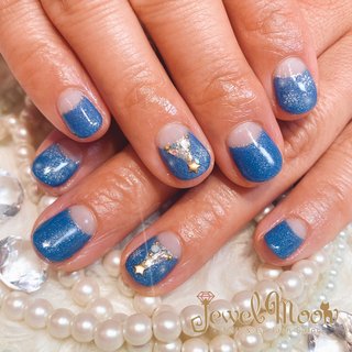 2025年】新着順｜ブルー(青)/＃逆フレンチのネイルデザイン(3