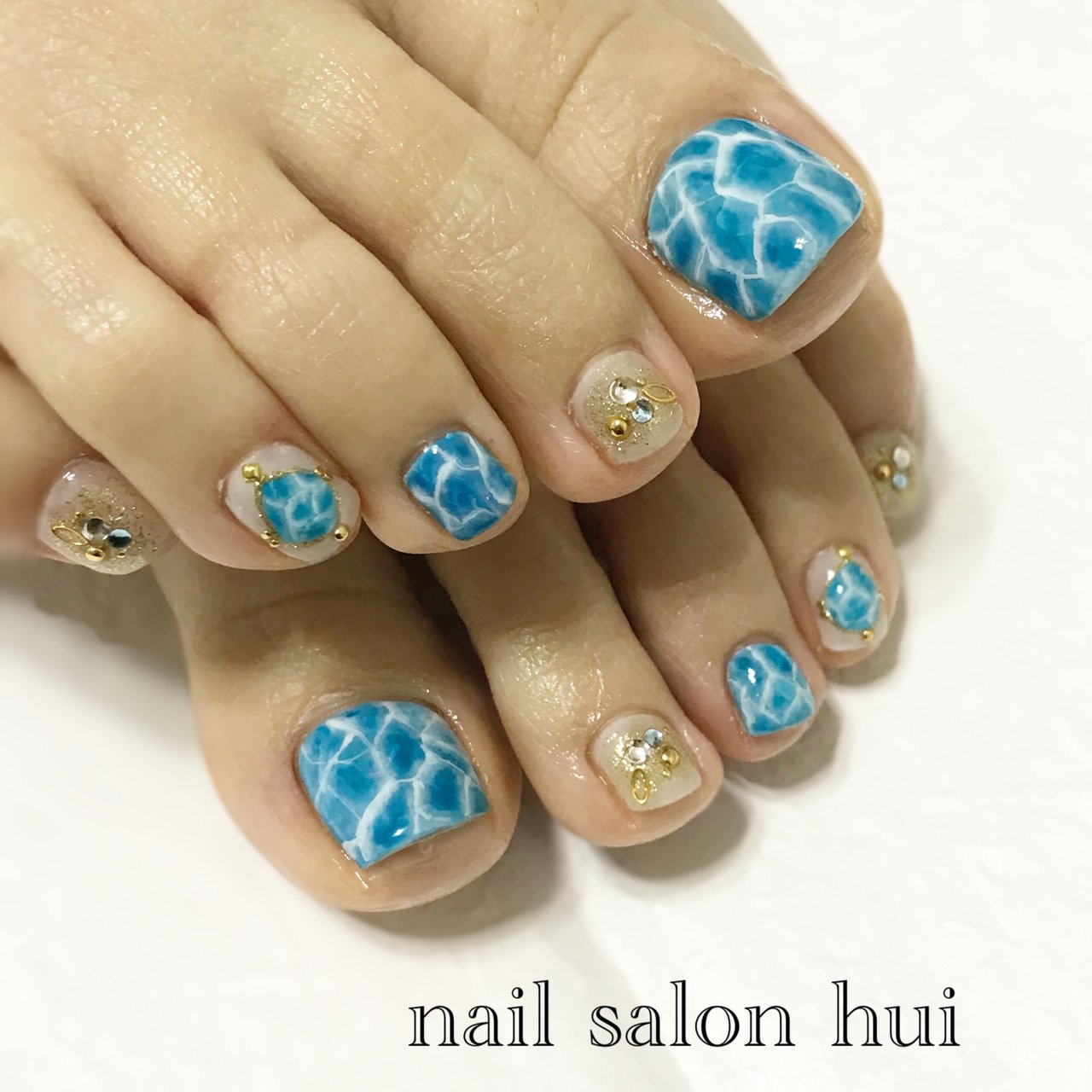 フット 大理石 水色 ブルー マニキュア Nailsalon Huiのネイルデザイン No ネイルブック