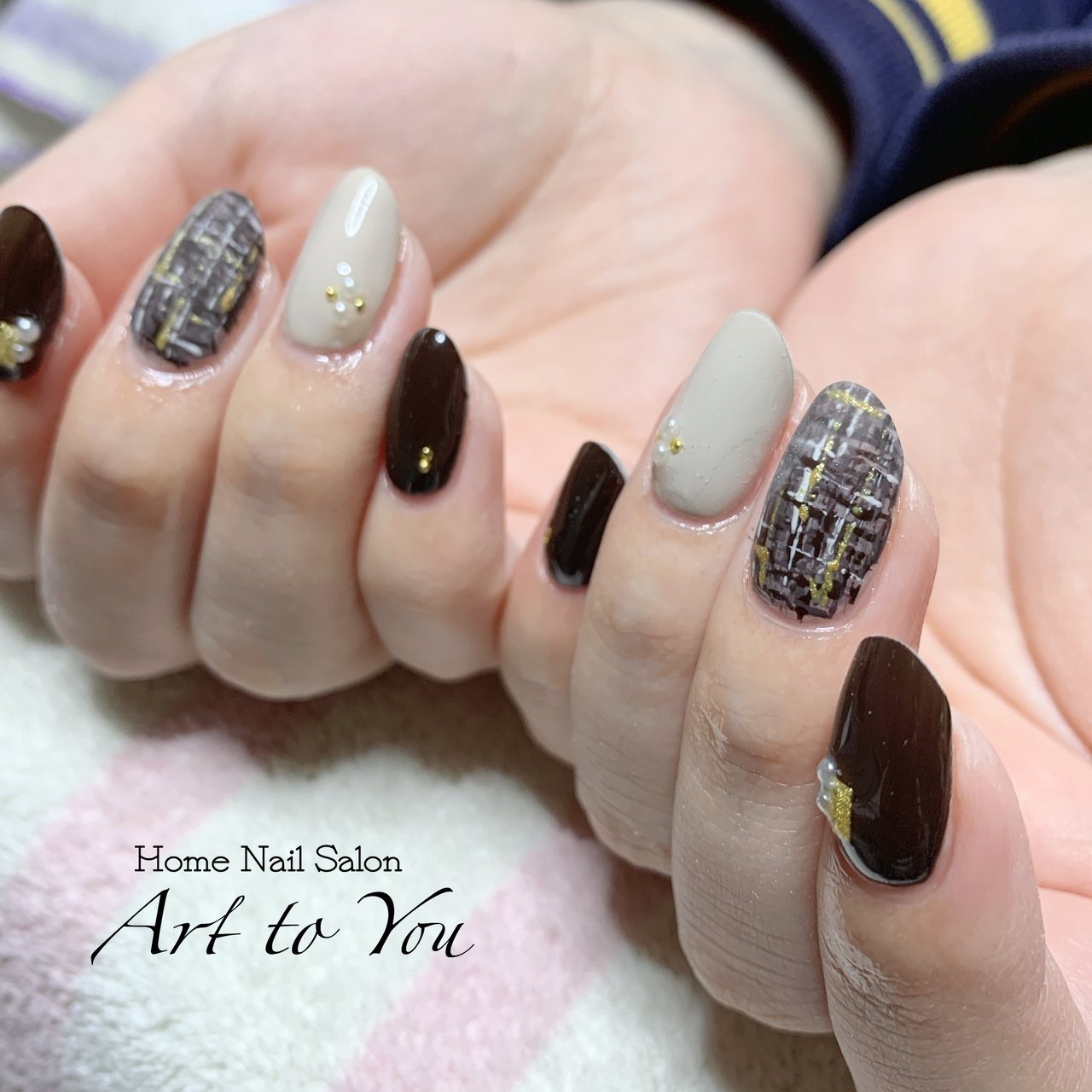 冬 ハンド ワンカラー ツイード ミディアム Homenailsalon Arttoyou のネイルデザイン No ネイルブック