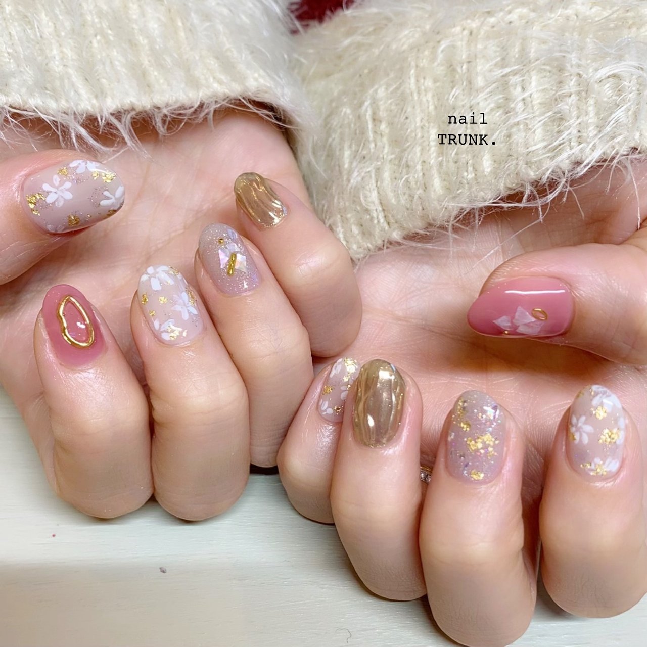 オールシーズン ハンド フラワー ニュアンス ミラー Nail Trunkのネイルデザイン No ネイルブック