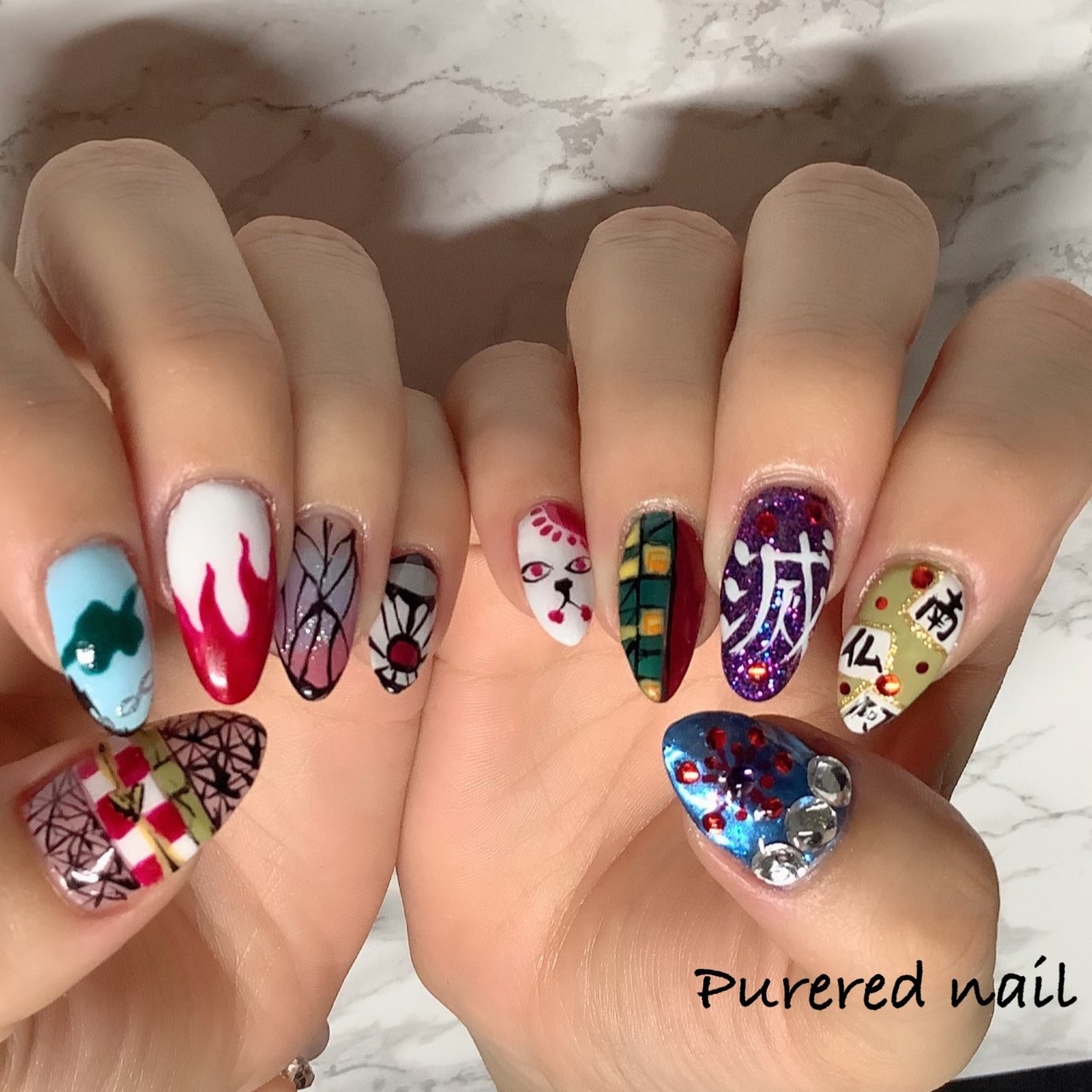 オールシーズン ハンド キャラクター ミディアム カラフル Purered Nailのネイルデザイン No ネイルブック