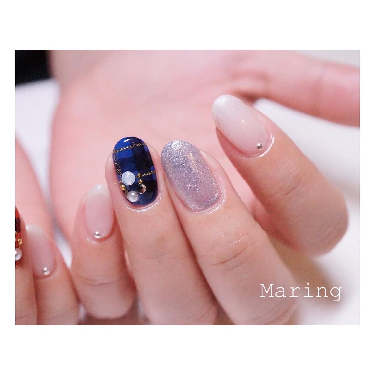 冬 ハンド ワンカラー チェック ミディアム Nailsalon Maring マリング のネイルデザイン No ネイルブック