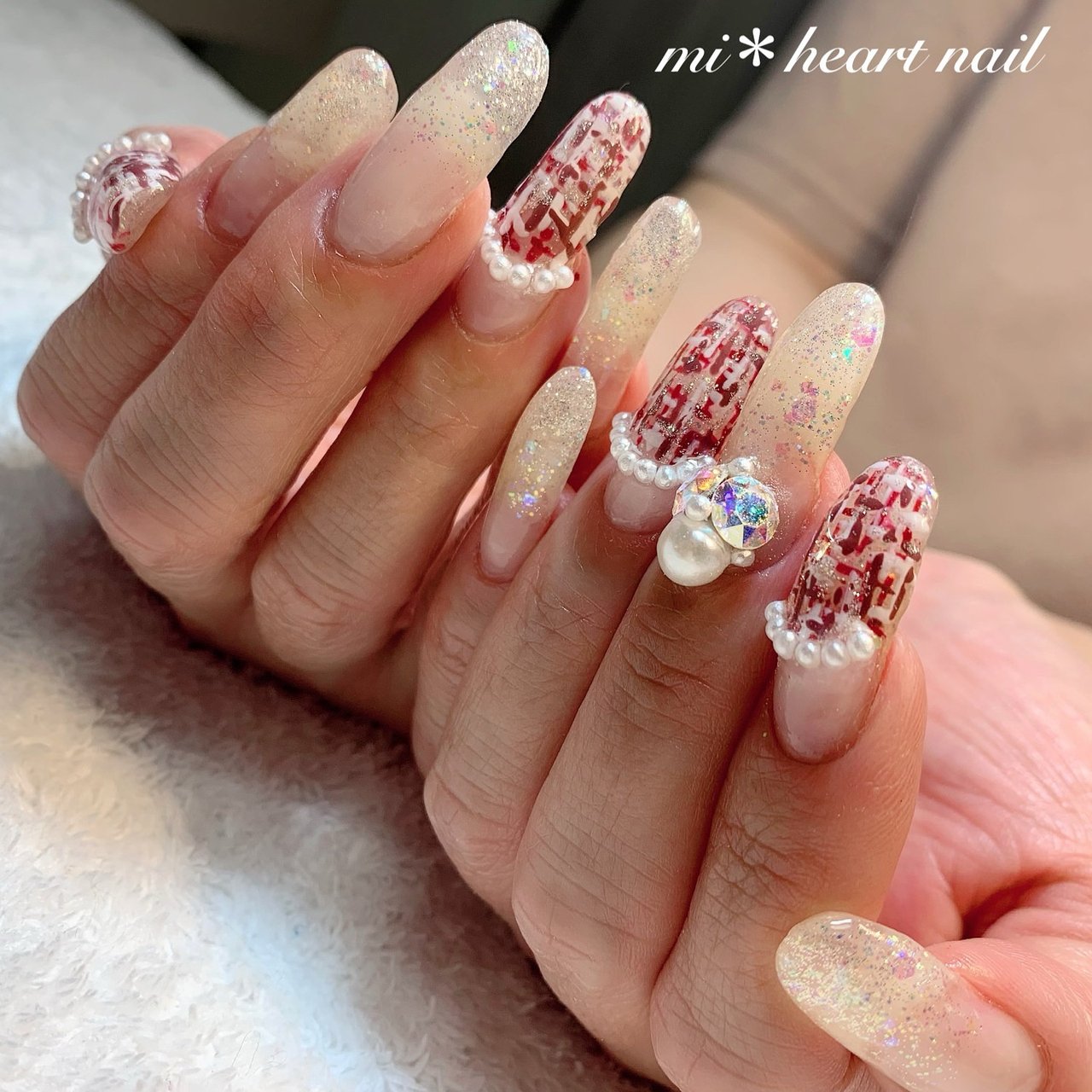 冬 クリスマス ハンド ツイード ボルドー Mi Heart Nailのネイルデザイン No ネイルブック