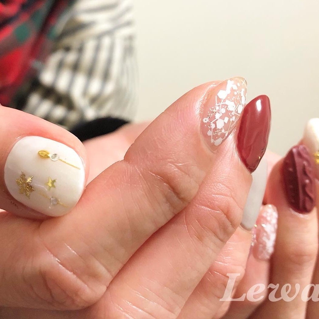 冬 お正月 ハンド ワンカラー ニット Nailsalon Lewardのネイルデザイン No ネイルブック