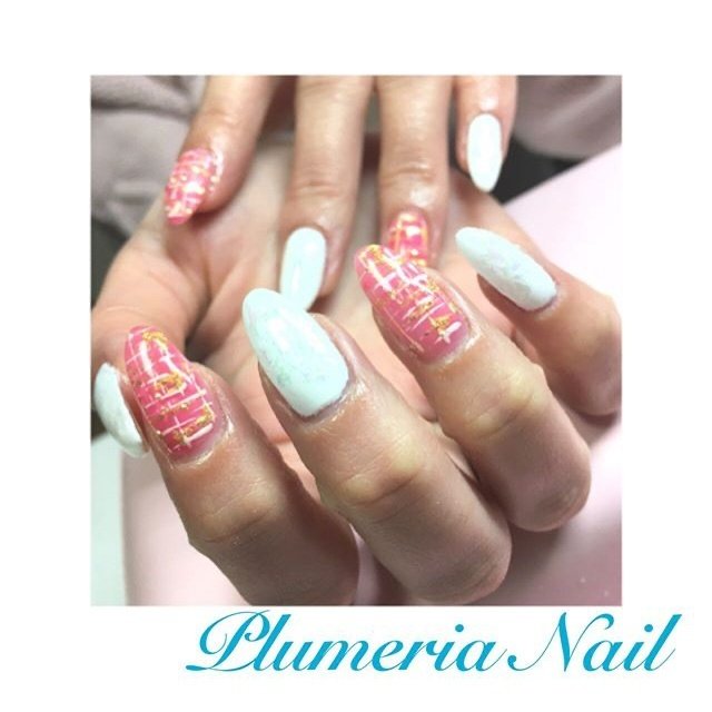 冬 ハンド ツイード ピンク ジェル Plumeria Nailのネイルデザイン No 4920081 ネイルブック