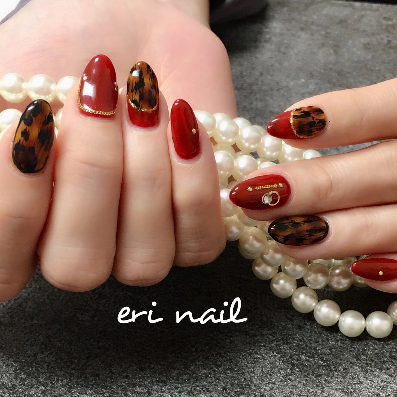 秋 冬 ハンド べっ甲 レオパード 名古屋市天白区 自宅ネイルサロン Eri Nailのネイルデザイン No ネイルブック