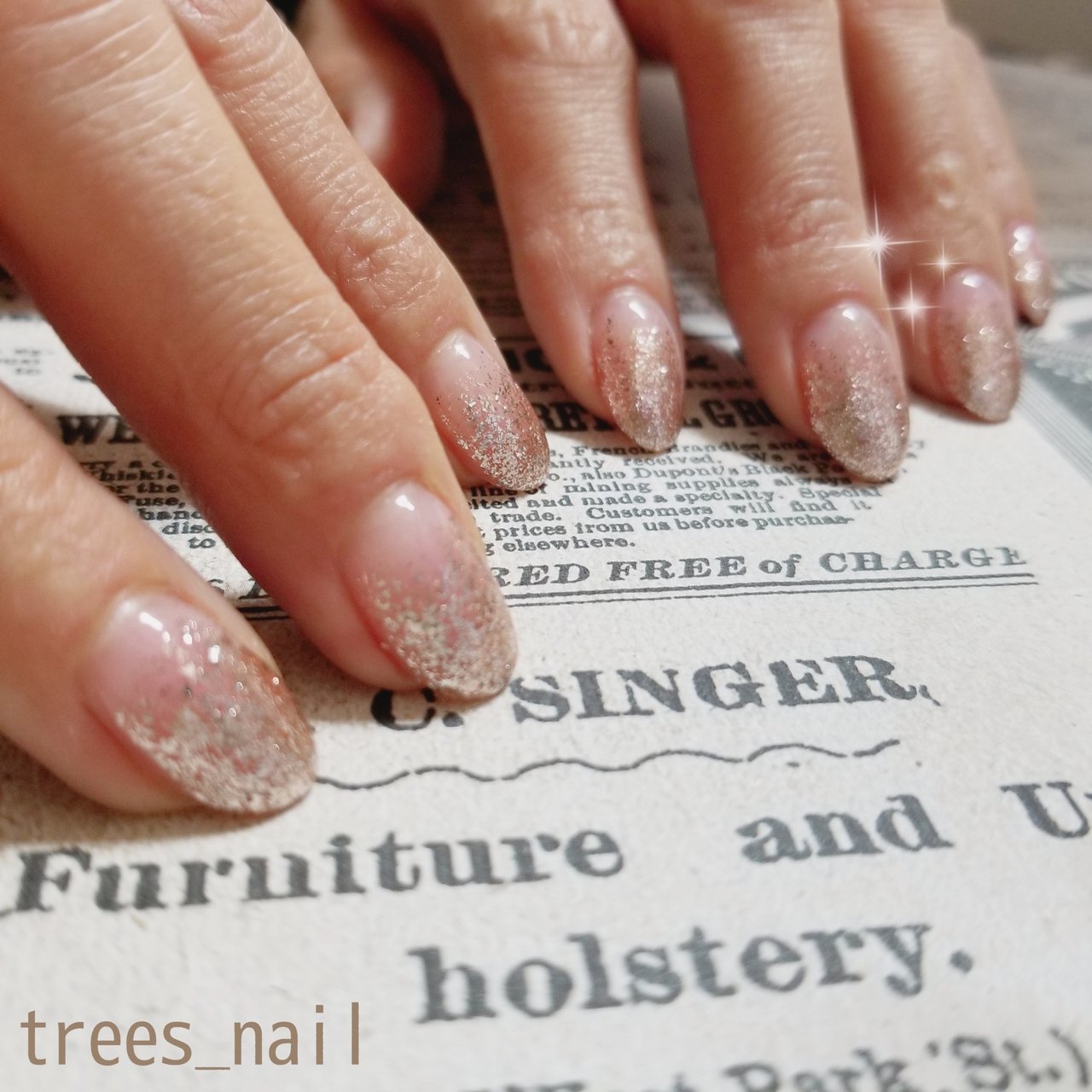 オールシーズン ハンド シンプル グラデーション ラメ Trees Nailのネイルデザイン No ネイルブック