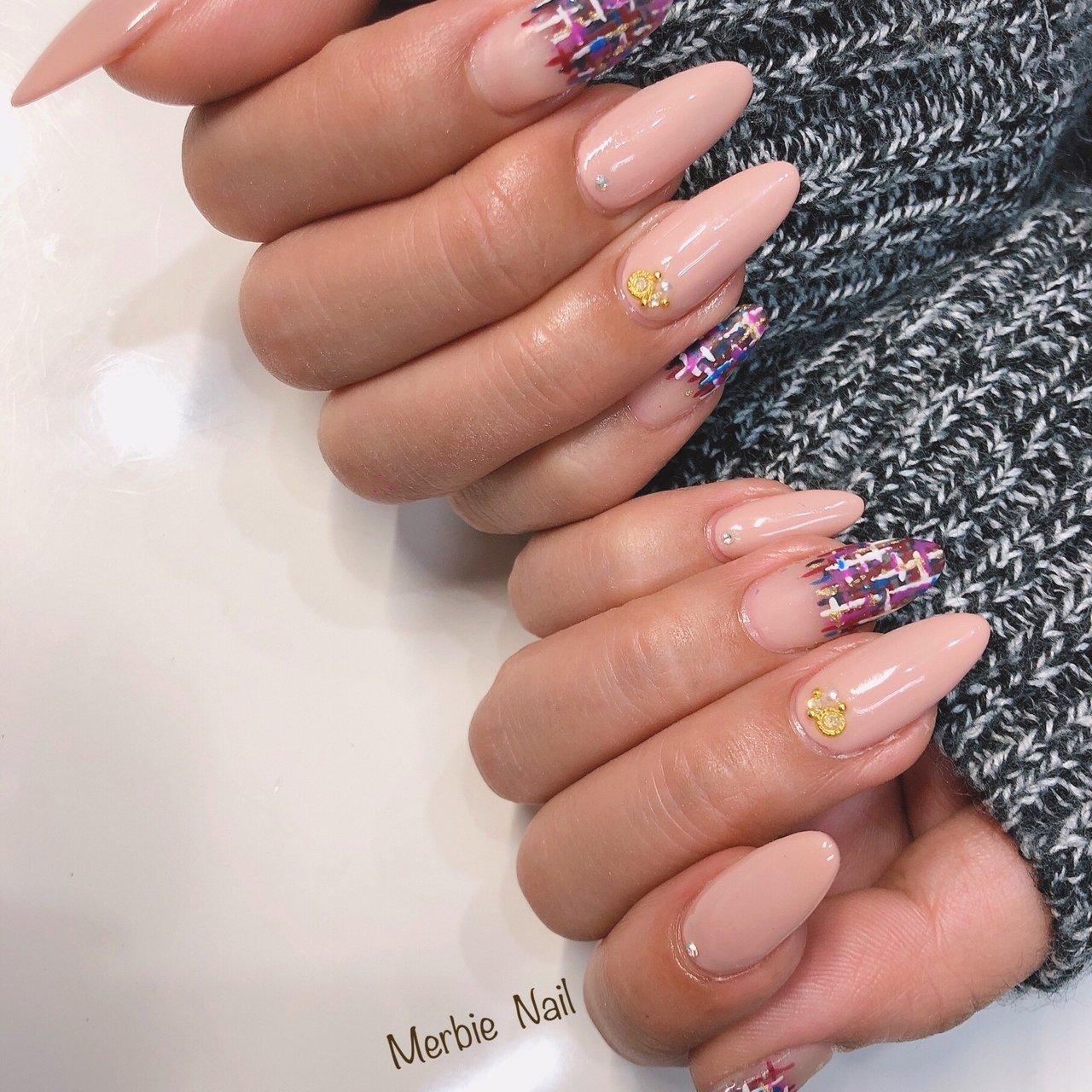 冬 ハンド ツイード ロング ホワイト Merbie Nailのネイルデザイン No ネイルブック