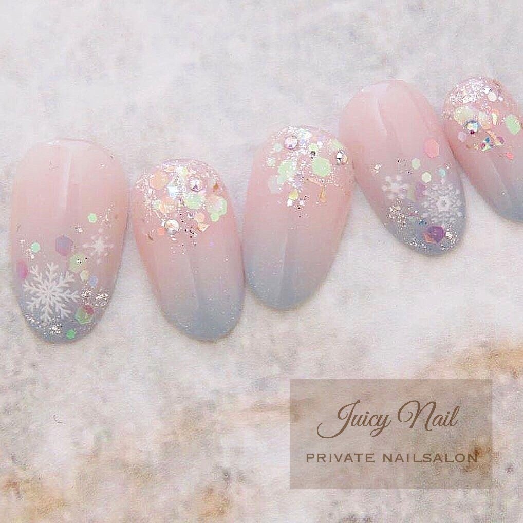 冬 ハンド 雪の結晶 ピンク 水色 Juicy Nailのネイルデザイン No ネイルブック