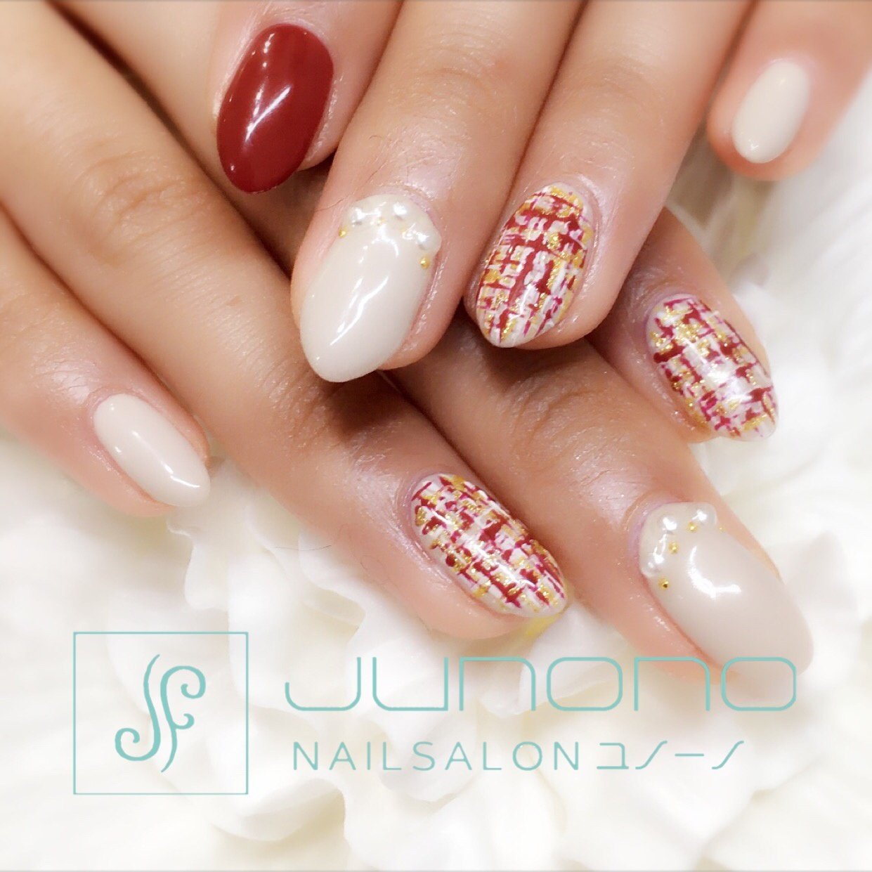 ハンド ツイード ボルドー ジェル お客様 ユノーノnail Salon Junonoのネイルデザイン No ネイルブック