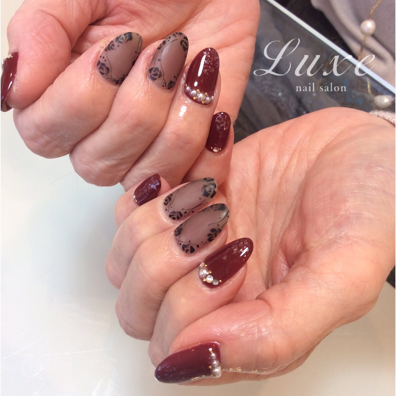 冬 フラワー ボルドー ブラック Nailsalonluxe Ginzaのネイルデザイン No ネイルブック