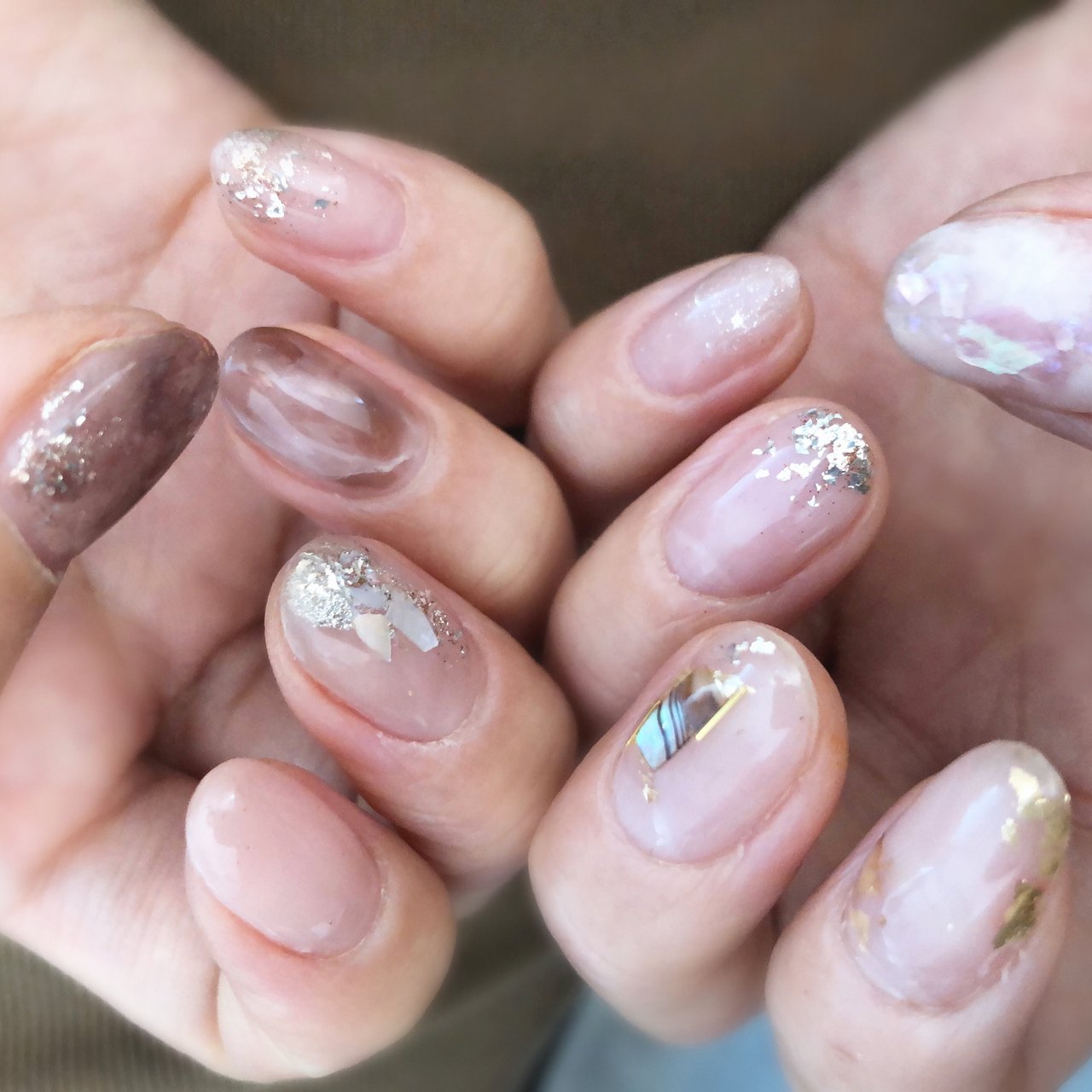 オールシーズン ハンド シンプル クリア ブラウン Fuwaniko Nailのネイルデザイン No ネイルブック