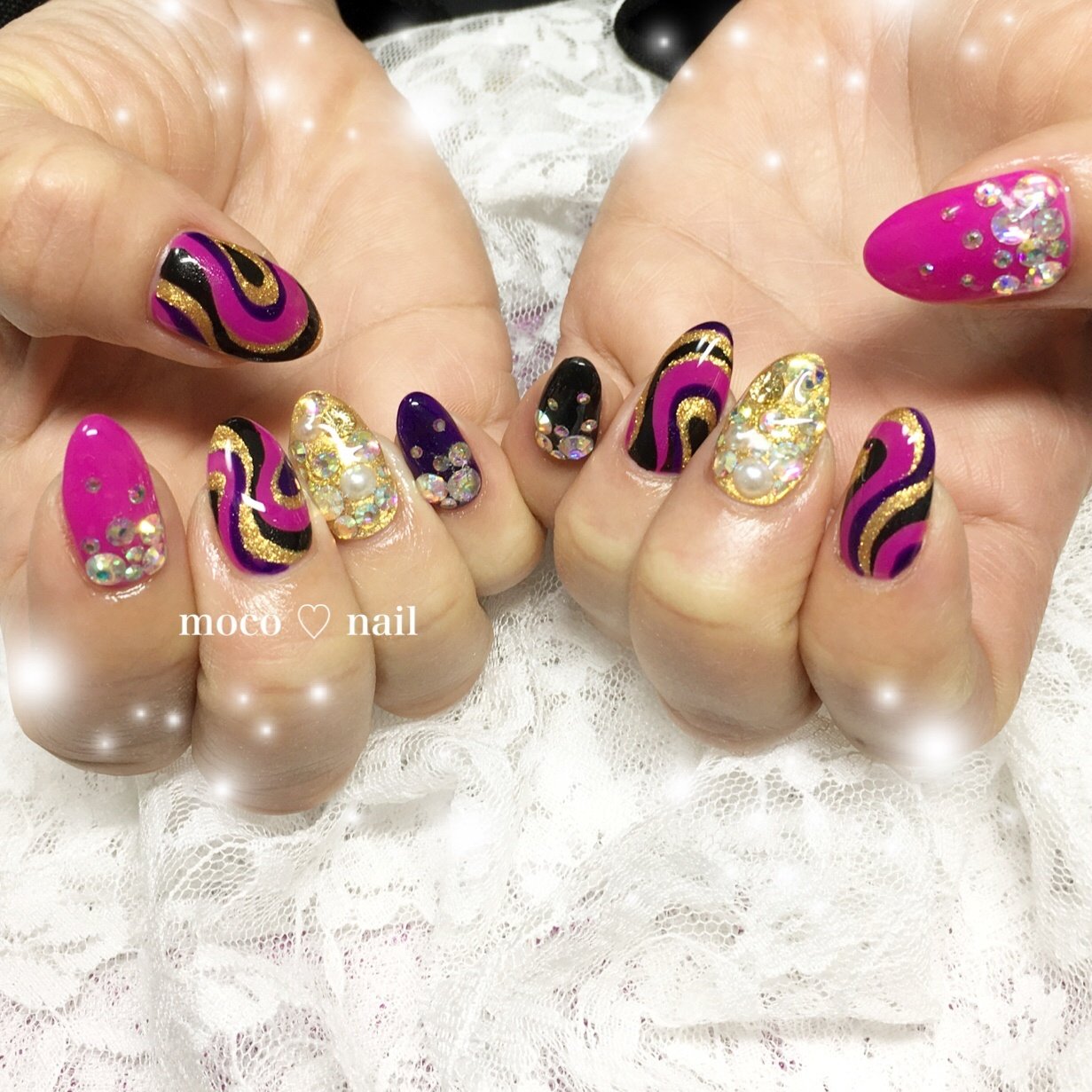 冬 オールシーズン ハンド ラメ ビジュー Moco Nailのネイルデザイン No ネイルブック