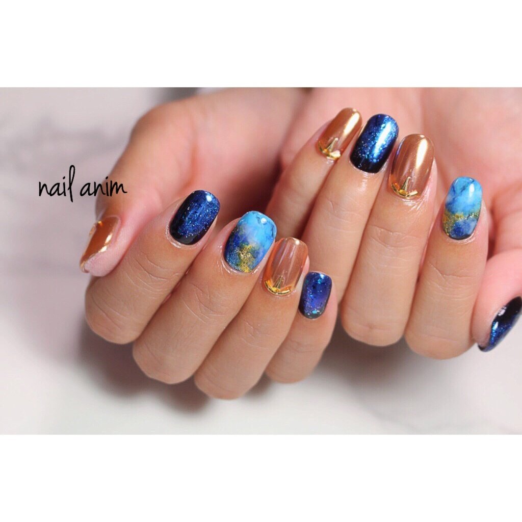 夏 秋 ハンド ミラー ショート Nail Animのネイルデザイン No ネイルブック