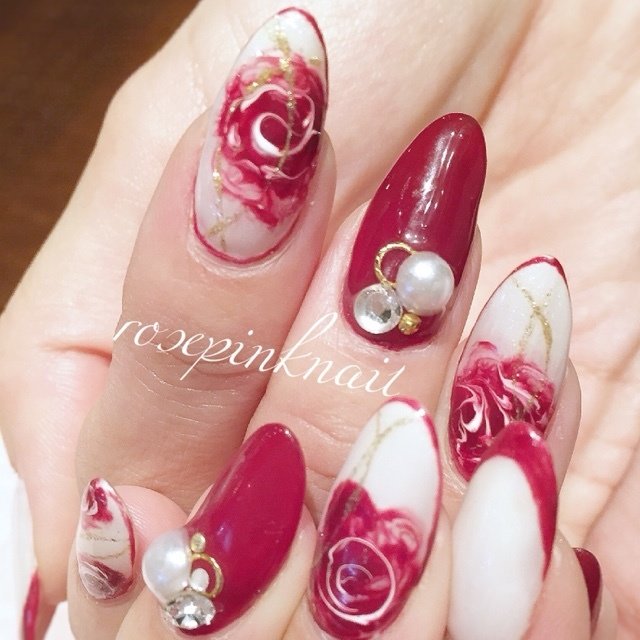 秋 冬 クリスマス ハンド ビジュー Rosepinknail ローズピンクネイルのネイルデザイン No ネイルブック