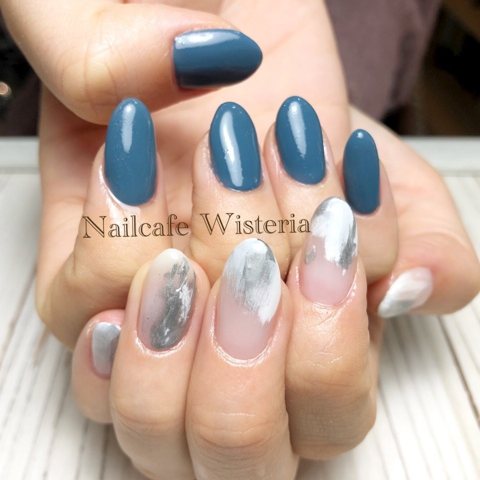 ハンド シンプル ホワイト ブルー グレー Nailcafewisteriaのネイルデザイン No ネイルブック