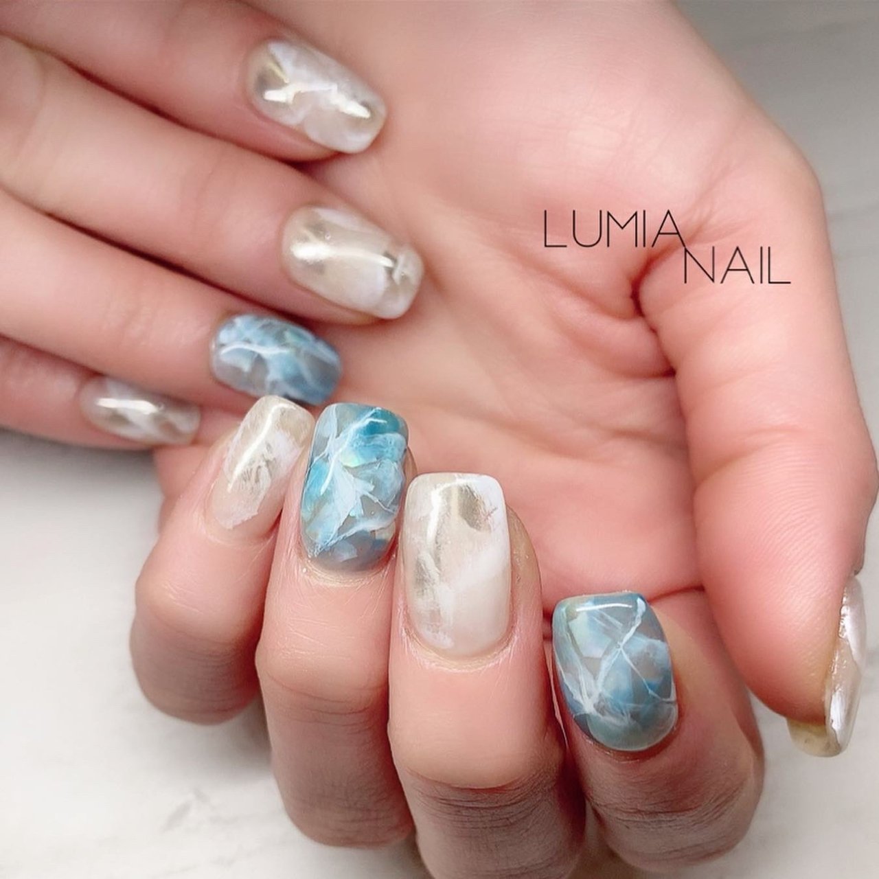冬/ハンド/大理石/マーブル/ミラー - LUMIA NAILのネイルデザイン[No