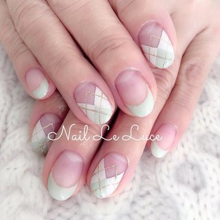 春 フレンチ アーガイルのネイルデザイン ネイルブック