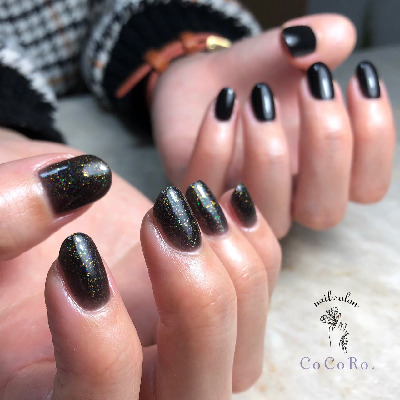 ハンド/ラメ/ワンカラー/ブラック/ジェルネイル - cocoroのネイル