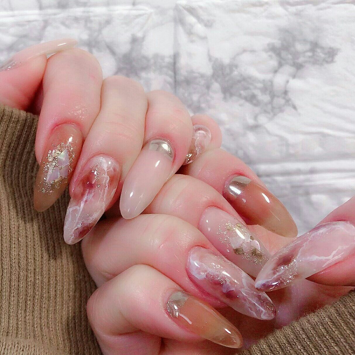 ハンド ワンカラー シースルー 大理石 ニュアンス Naildoubleのネイルデザイン No ネイルブック