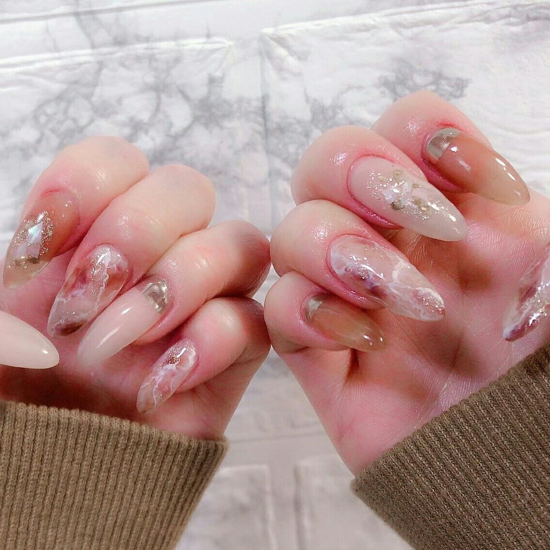 ハンド ワンカラー シースルー 大理石 ニュアンス Naildoubleのネイルデザイン No ネイルブック