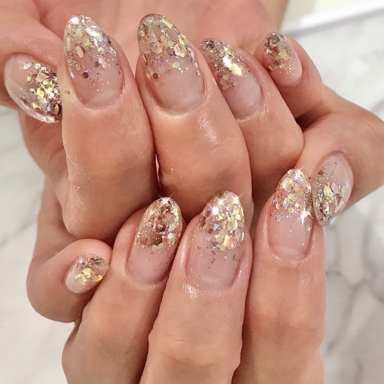 ハンド シンプル グラデーション ラメ ミディアム Calla Nailのネイルデザイン No ネイルブック