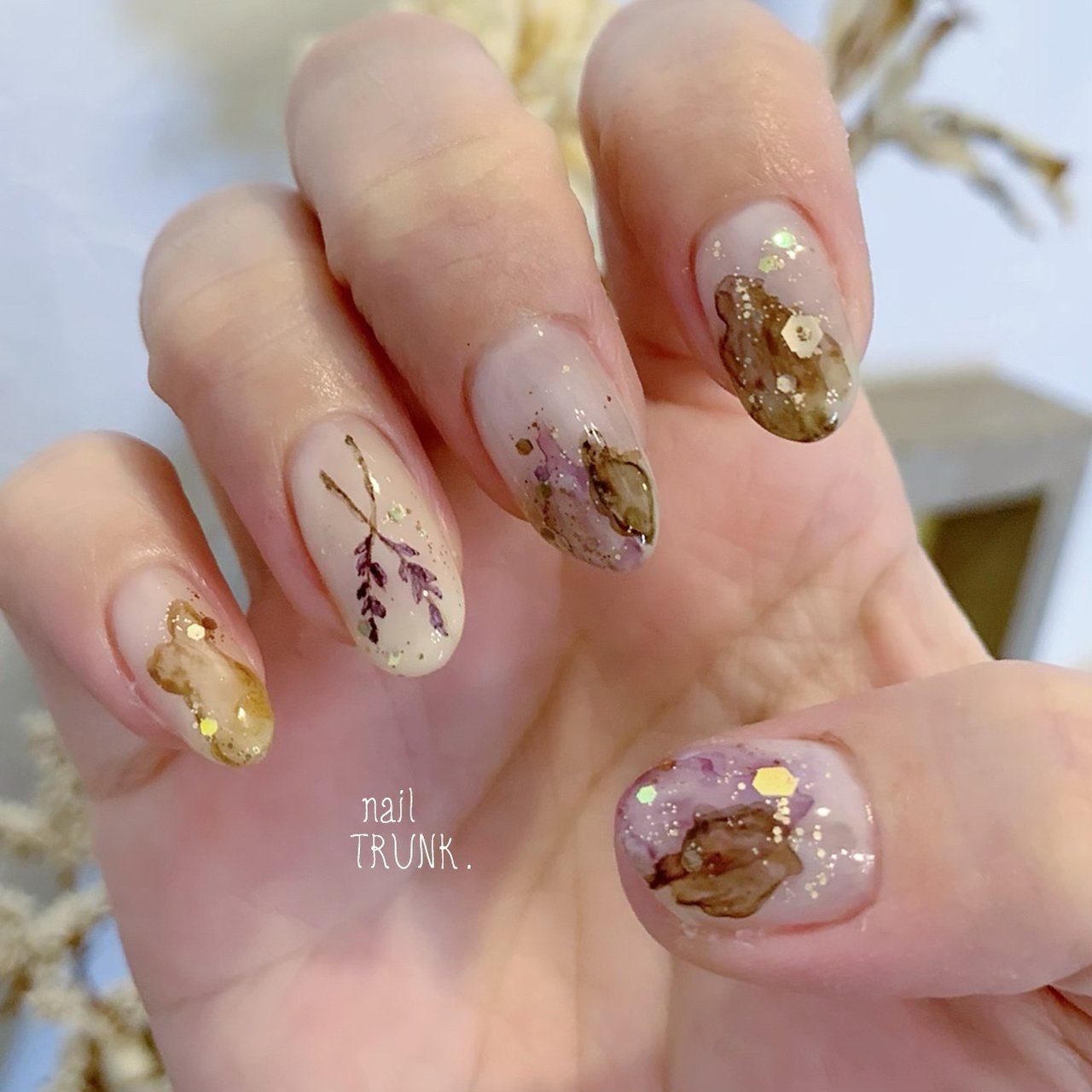 秋 冬 ハンド フラワー たらしこみ Nail Trunkのネイルデザイン No ネイルブック