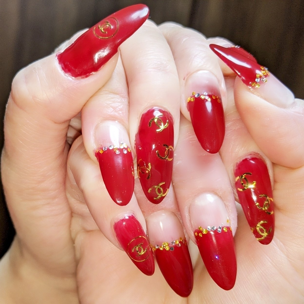 ハンド フレンチ ロング レッド ゴールド Miyukiのネイルデザイン No ネイルブック