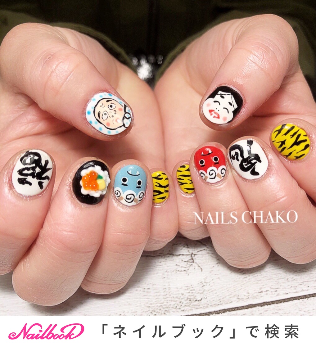 ハンド アニマル柄 キャラクター ショート カラフル Nails Chakoのネイルデザイン No ネイルブック