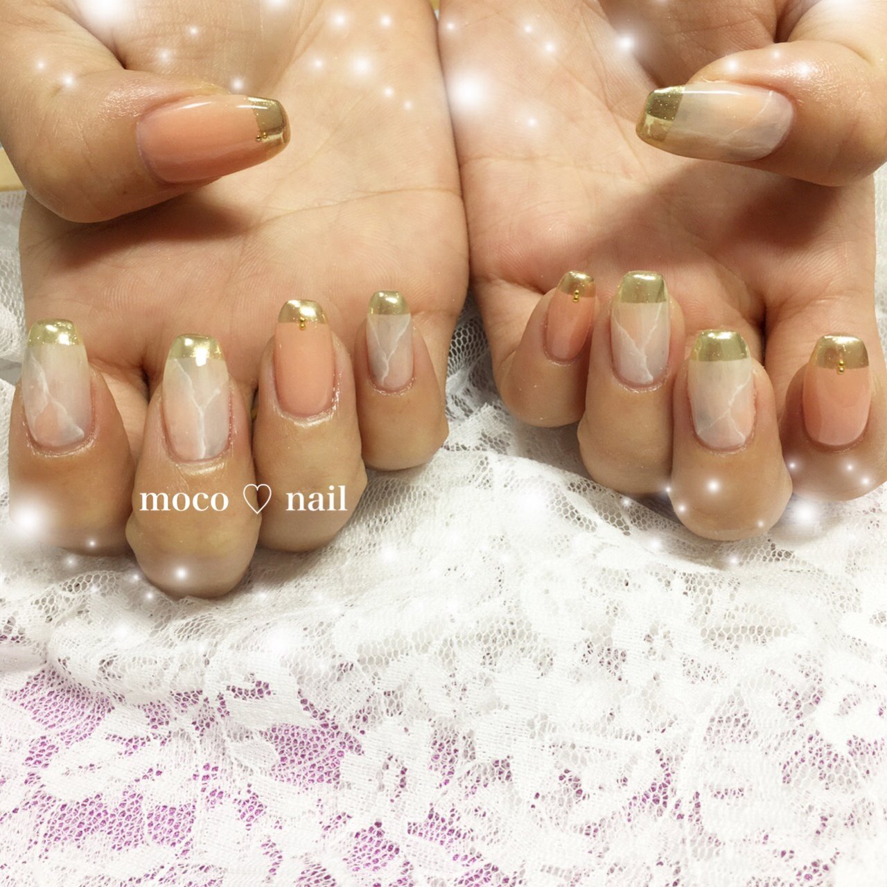 オールシーズン ハンド フレンチ 大理石 ミラー Moco Nailのネイルデザイン No 502 ネイルブック