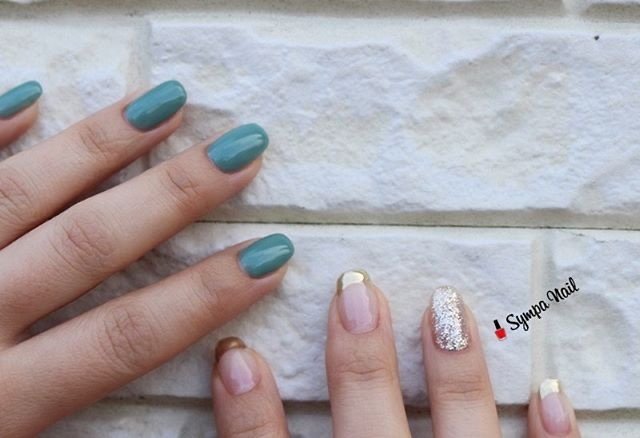 オールシーズン ハンド フレンチ ミラー グリーン Sympa Nailのネイルデザイン No ネイルブック