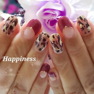 秋/レオパード/#逆フレンチのネイルデザイン｜ネイルブック 